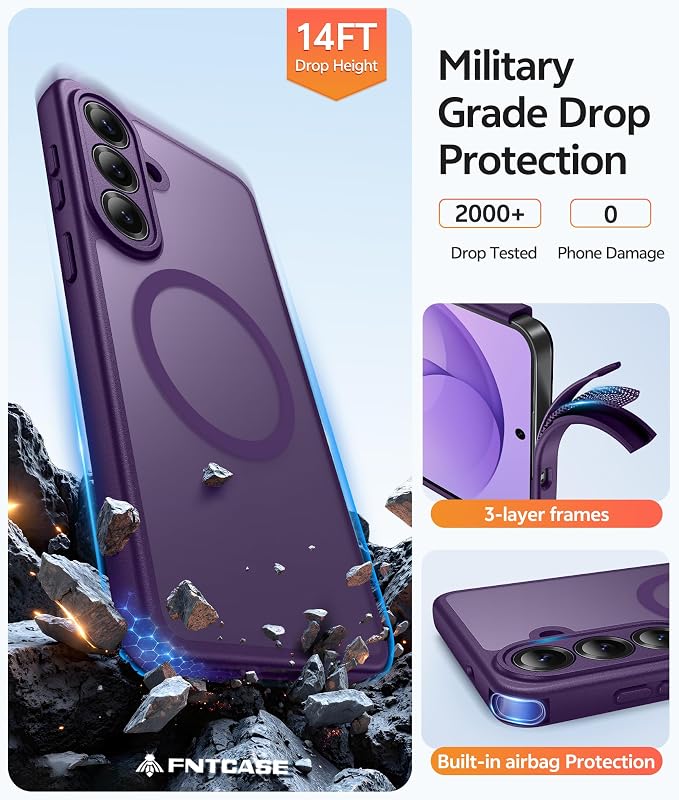 FNTCASE for Samsung Galaxy S26 Plus Case, Fit for Magsafe, Screen Protector | Full Camera Protection, Translucent Matte, 14FT Military Grade Drop Proof, Shockproof Protective Phone Cover, Purple - Image 5