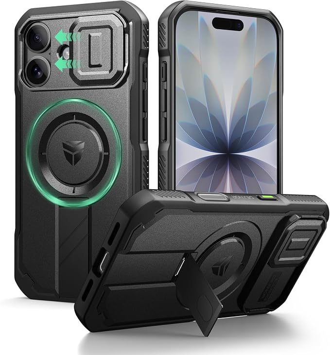 Dexnor for iPhone 17 Case with Slide Camera Cover & Adjustable Kickstand, Compatible with MagSafe, Rugged Shockproof Bumper Cases Heavy-Duty Magnetic Protective Cover,6.3 inch,Black by Dexnor