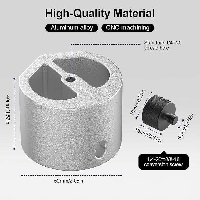 Starlink Mini Tripod Adapter Fits 2026-2024 Mini Pipe Mount, CNC Aluminum | 1/4''-20 & 3/8"-16 Thread, Starlink Mini Accessories for Quick Release Plates, Tripods, Clamps,Ram and Ball Mounts,Silver - Image 4