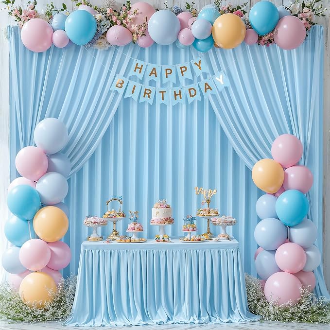 Blue Backdrop Curtains 2 Panels - Wrinkle-Free Light Blue Curtains Polyester Photography Drapes Photo Background for Baby Shower Birthday Party Decorations- 8 X10FT (Blue) - Image 2