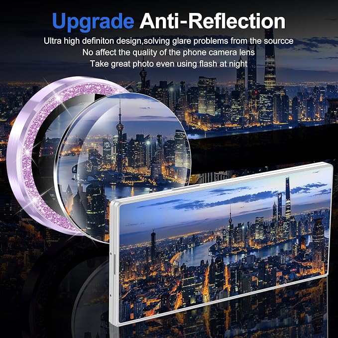 for Samsung Galaxy Z Fold 7 Camera Lens Protector, Individual Metal Ring Tempered Glass Lens Cover, [Strong Adsorption] Scratch Resistant Ultra-Thin HD Clear Lens Cover, 1 Set-Purple Sparkly - Image 4
