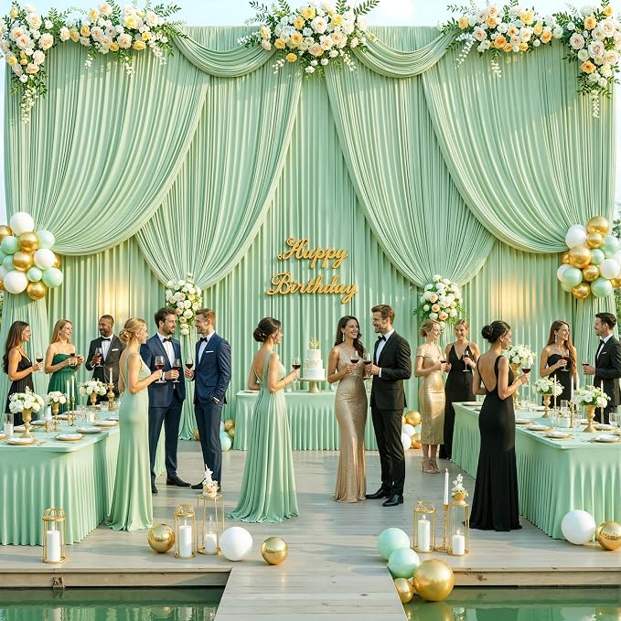 4 Panels Sage Green Backdrop Curtain for Parties Wrinkle Free Dark Green Photo Curtains Backdrop Drapes Fabric Decoration for Baby Shower Birthday Party Photography 20ft(W) x 10ft(H) - Image 2
