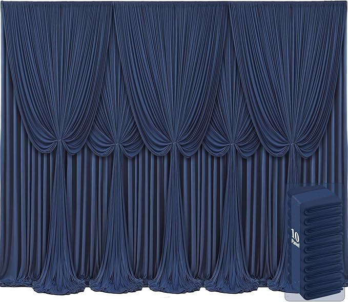 10 Panels Navy Blue Backdrop Curtains for Wedding Party Wrinkle Free Backdrops Curtain Drapes Fabric Decorations Photo Back Drop Cloth for Baby Shower Photography Stage Reception 50ft(W) x 12ft(H) by Tao-GePartyDecorations