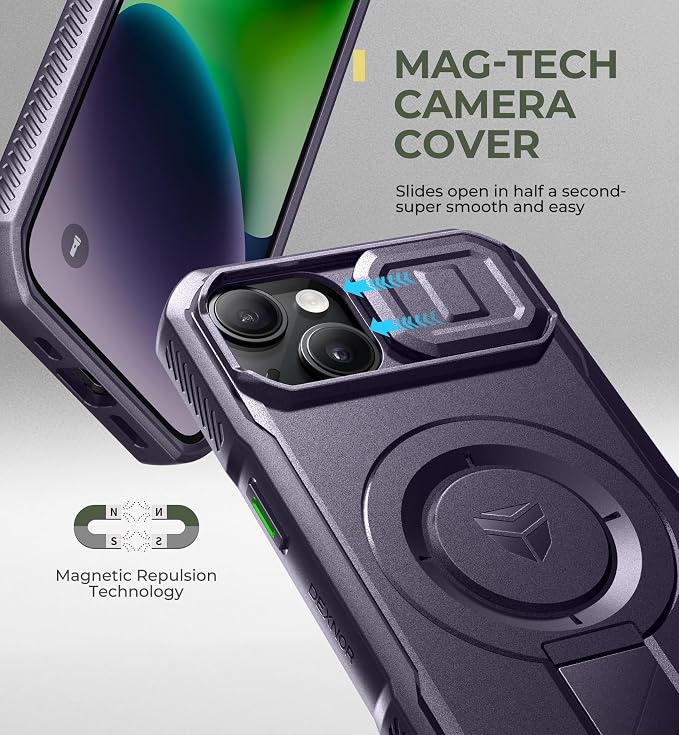 Dexnor for iPhone 13/14 Case with Slide Camera Cover & Adjustable Kickstand, Compatible with MagSafe, Rugged Shockproof Bumper Cases Heavy-Duty Magnetic Protective Cover,6.1 inch,Phantom Purple - Image 4