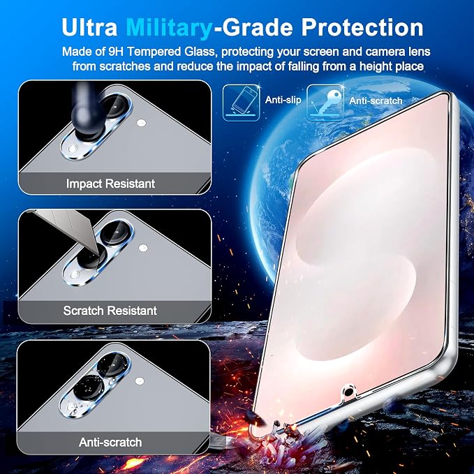 firtstnow 3 Pack for Samsung Galaxy S25 Edge Screen Protector Tempered Glass + 3 Pack Camera Lens Protector, Military Grade Shatterproof, 9H Hardness, Fingerprint Unlock, Case Friendly 6.7 Inch - Image 5
