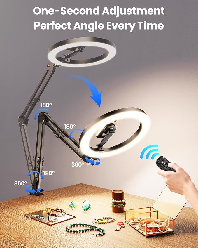 Magnetic Ring Light Overhead Camera Phone Mount for Desk, 10” Selfie Light for iPhone with MagSafe-Compatible Phone Holder for Video Recording, Zoom Meeting, Live Streaming - Image 3