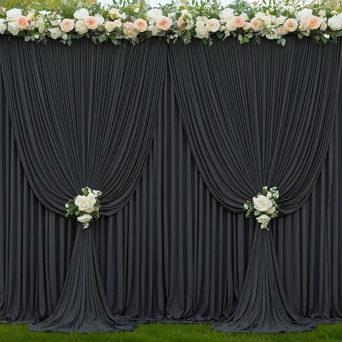 10 Panels Black Backdrop Curtains for Wedding Party Wrinkle Free Backdrops Curtain Drapes Fabric Decorations Photo Back Drop Cloth for Baby Shower Photography Stage Reception 50ft(W) x 12ft(H) - Image 9