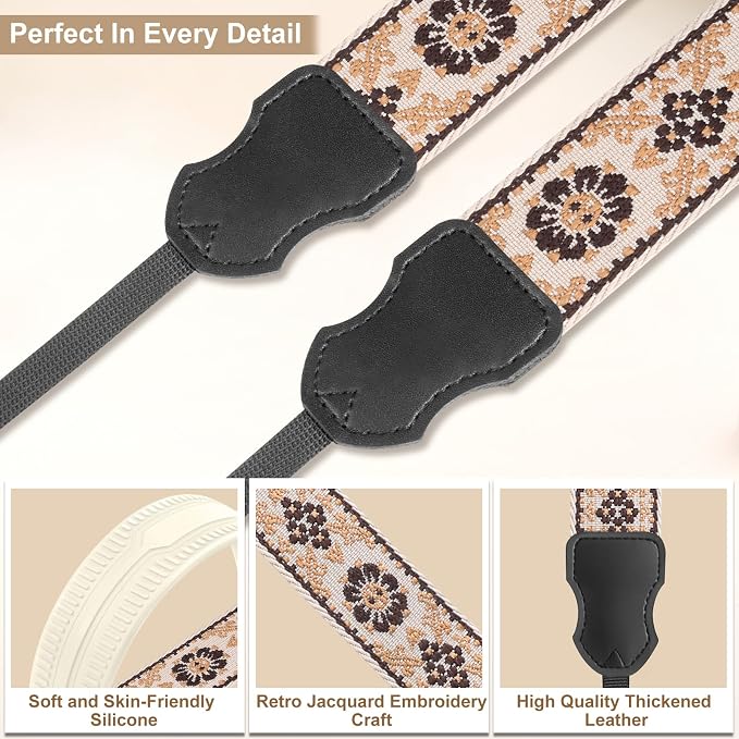 FIEIL Neck Strap Silicone Camera Straps - Padded Camera Strap, 1.5" Wide Adjustable Nylon Shoulder Strap - Compatible with Canon, Nikon, Sony, and More DSLR and Mirrorless Cameras (Khaki Yellow) - Image 5