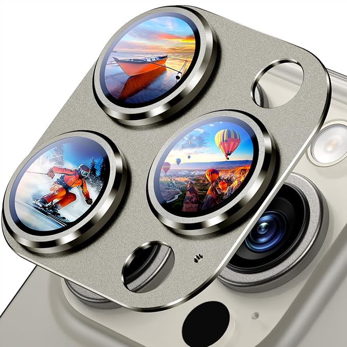 Uyiton for iPhone 16 Pro/iPhone 16 Pro Max Camera Lens Protector | Not Easy to Break, Strong Adsorption, Case-Friendly, Metal 9H Sapphire Glass Rear Camera Screen Cover, Natural Titanium by Uyiton