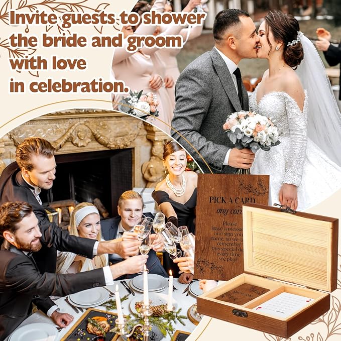 AceOrbit 57 Pack Rustic Wedding Guest Book Playing Card Set with Wooden Box | Wedding Signing Guestbook Alternative Personalized Blank Deck of Cards for Farmhouse Country Reception Bridal Shower Games - Image 4