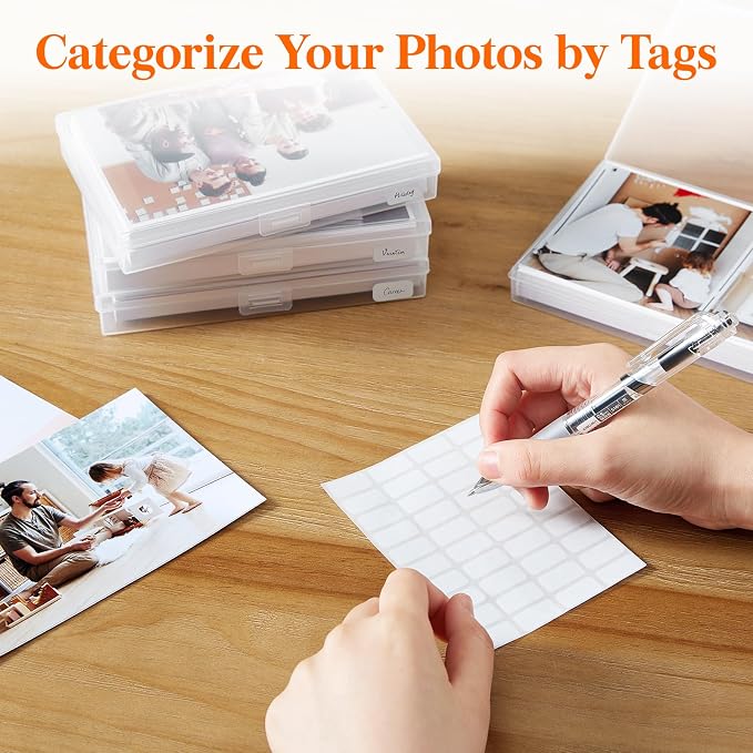Lifewit 4x6 Photo Storage Box, 18 pcs Inner Photo Case with Lids, Clear Photo Organizers with 1 Sheet Label Sticker, Plastic Craft Storage Box for Seeds Sticker Cards Pictures Stamps Office Supplies | 1 Pcs Transport Outter Case with Handle& Labels, Co... - Image 8