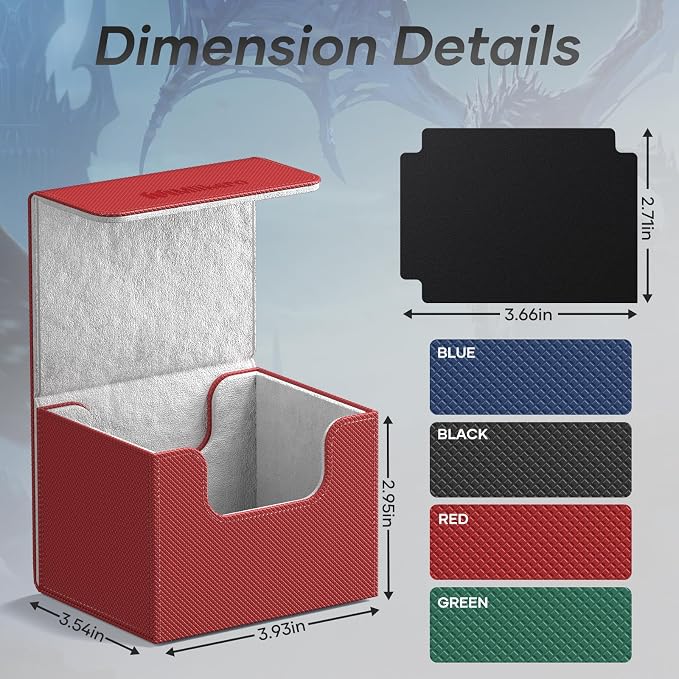 Mlikero 4 Pack Card Deck Box, Commander Deck Box Holds 400+ Double-Sleeved Cards with 4 Dividers, Leather Magnetic Closure Card Box Fit for MTG, TCG (4 Colors) - Image 4