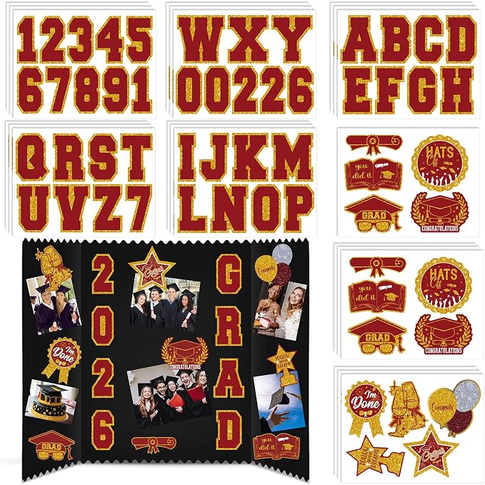 Glenmal Red Gold Graduation Photo Display Board Sticker Class of 2026 Picture Display Stickers Accessories for 2026 Grad Party College Board Photo Frame Decor (12x9inch,3.9x4.7inch) by Glenmal