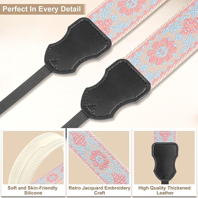 FIEIL Neck Strap Silicone Camera Straps - Padded Camera Strap, 1.5" Wide Adjustable Nylon Shoulder Strap - Compatible with Canon, Nikon, Sony, and More DSLR and Mirrorless Cameras (Blue Pink) - Image 5