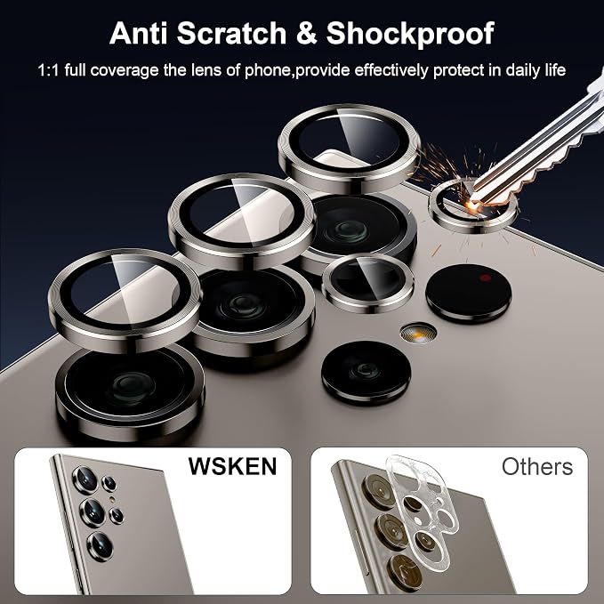WSKEN for Samsung Galaxy S24 Ultra Camera Lens Protector - Ultra Thin | Case Friendly, 9H Shatterproof Tempered Glass, Anti Scratch Metal Circle, Camera Screen Protector Cover Accessories, Grey - Image 3