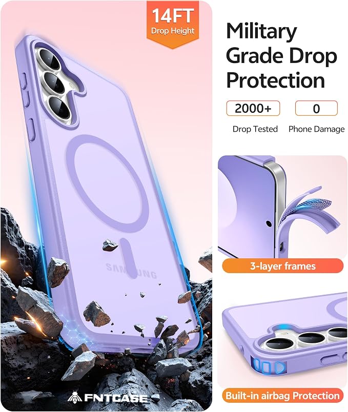 FNTCASE for Samsung Galaxy S25 FE Case, Fit for Magsafe, Screen Protector | Translucent Matte Magnetic Back, 14FT Military Grade Drop Protection, Slim Shockproof Protective Phone Cover, Light Purple - Image 5
