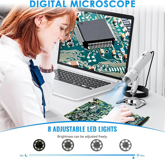 Wireless Digital Microscope, Skybasic 50X-1000X Magnification WiFi Pocket Handheld Microscopes with Stand HD USB Microscope Camera Compatible with iPhone Android iPad Windows Mac Computer (White) - Image 3