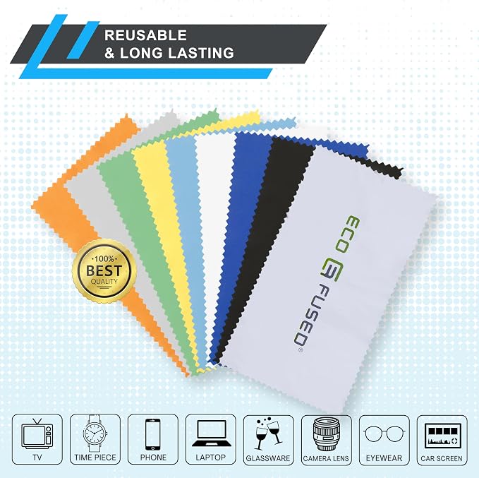 Eco-Fused Microfiber Cleaning Cloth - 5.5x3'' Microfiber Cloth - Pack of 18 Lens Cleaning Wipes - Cleaning Cloth for Glasses, Eyeglasses, Camera Lens & Phones - Image 3