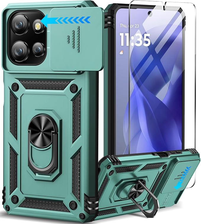 Taisairu for Motorola Moto G Power 2026/G Power 2025 Case with Screen Protector & Slide Camera Lens Cover, Built-in Ring Stand Cover for Moto G Power 2025/Moto G Power 2026 Case (Green) by Taisairu