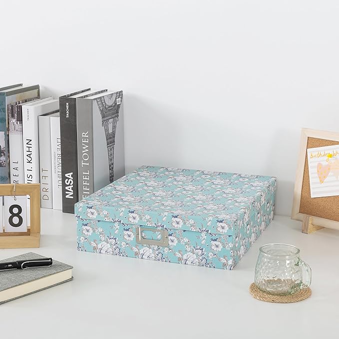Soul & Lane - Floral Photo Storage Box, 14.8x13x3.7 In, Blue Cottage | Large Scrapbook Keepsake Memory Organizer with Lid, Decorative Cardboard Storage for Photos, Letters, Albums and Papers - Image 3