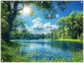 Fabric 8x6ft Lake Natural Scenery Backdrop River Camp Banner | Mountain Forest Tree Blue Sky Bokeh Photography Background, Picnic Hiking Party Decorations, Spring Outdoor Photo Props by ZTHMOEBACKDROP