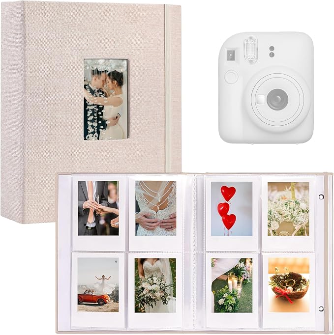Fujifilm Photo Album, Mini Instant Film Photo Album, 208 Photos Pictures Book 2x3 Inch, Linen Hardcover Polaroid Book for Polaroid Instant Camera, Travel Family Anniversary Baby Vacations Beige 1 Pack by Sprsthai
