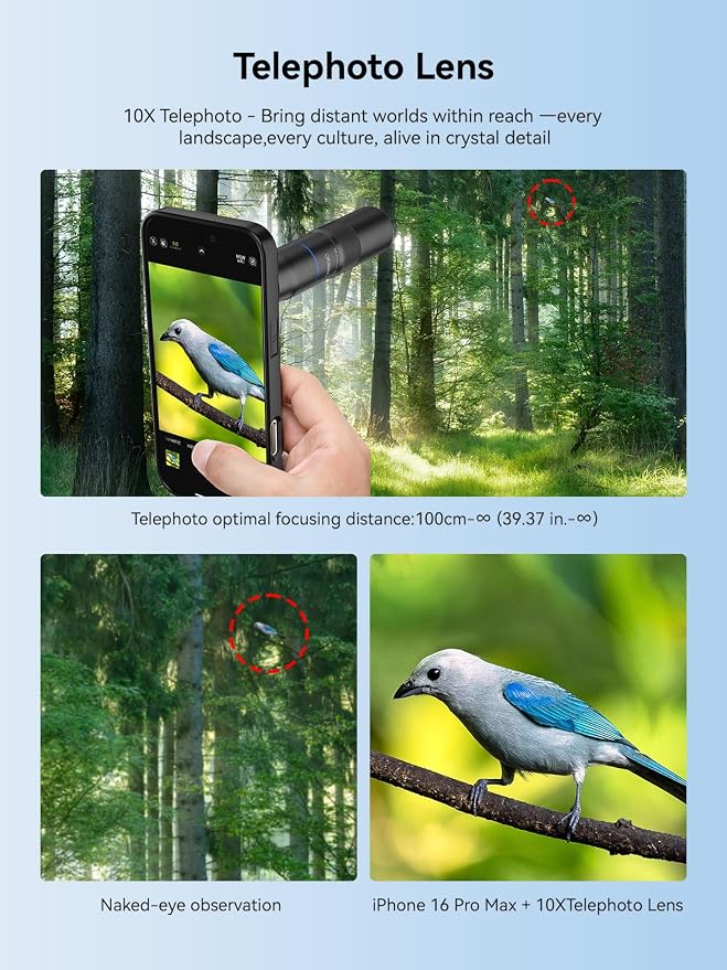 MIAO LAB 10X Telephoto + 200mm Macro Lens for iPhone 16 Pro Max, 2-in-1 Telephoto & Macro with 17mm Thread Interface & Dedicated Case – Perfect for Concerts, Travel, and Outdoor Exploration - Image 3