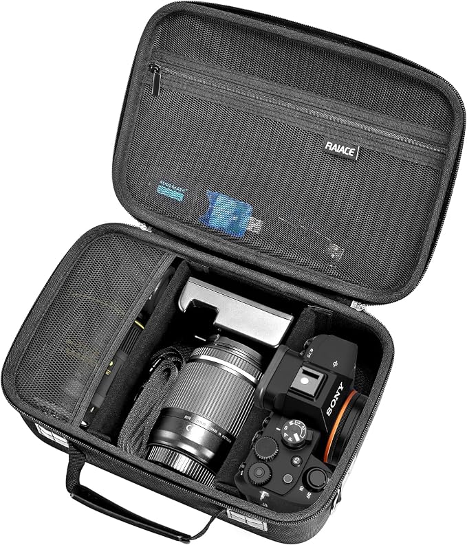 RAIACE Hard Case Compatible with Sony Alpha 7 II III IV/7R V Camera, for Nikon, for Canon, for Pentax and More.Large Capacity With Mesh Pocket for Lens, Charger, Cables, Cards and Accessories.-Black - Image 8