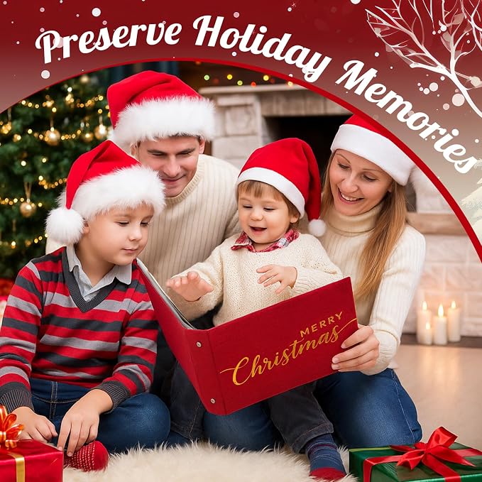 Spiareal Christmas Greeting Card Organizer Set 6 x 8 Inches Photo Binder Album Post Card Holder Storage 100 Pages Stamping Photo Album Display Organization Storage for Memory Greeting Post Gift - Image 4