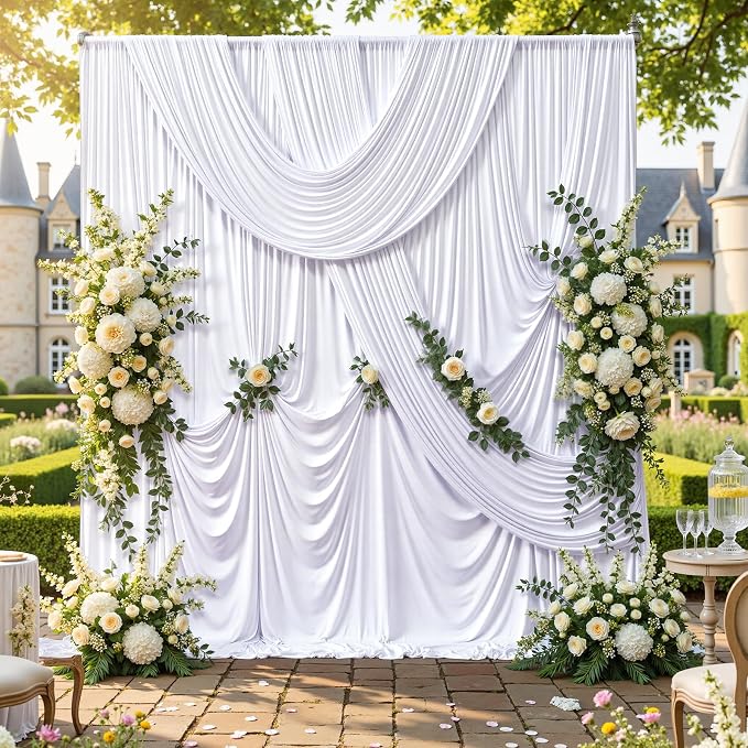 20ftx10ft White Backdrop Curtains for Party Background, Wrinkle Free 4 Panels 5x10ft Silky Polyester Photo Backdrop Drapes Back Drop Cloth for Wedding Birthday Photography Baby Shower Decor - Image 3