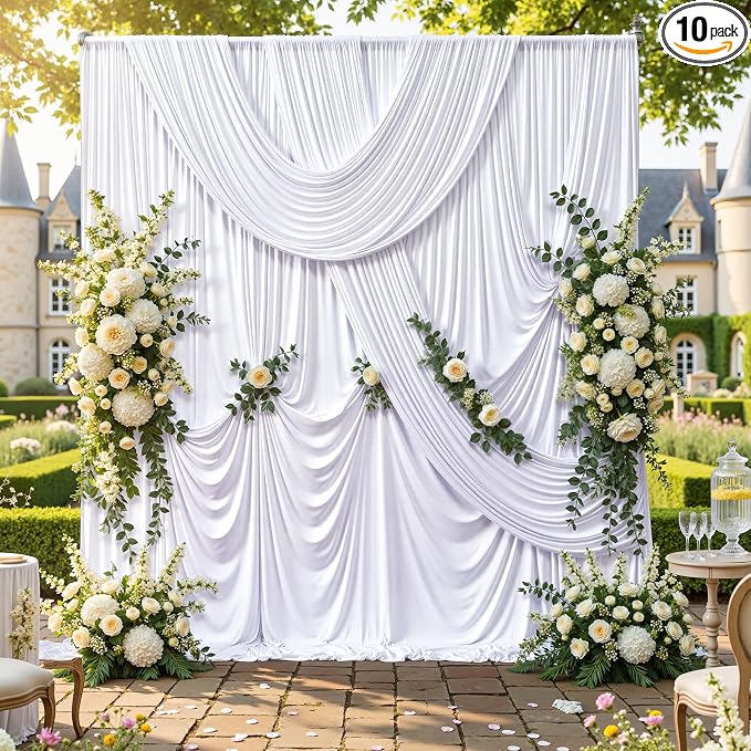 50ftx10ft Wrinkle Free White Backdrop Curtain for Party Background, 10 Panels Silky Polyester Photo Backdrop Drapes Back Drop Cloth for Wedding Birthday Photography Baby Shower Photoshoot Decor by CO-AVE