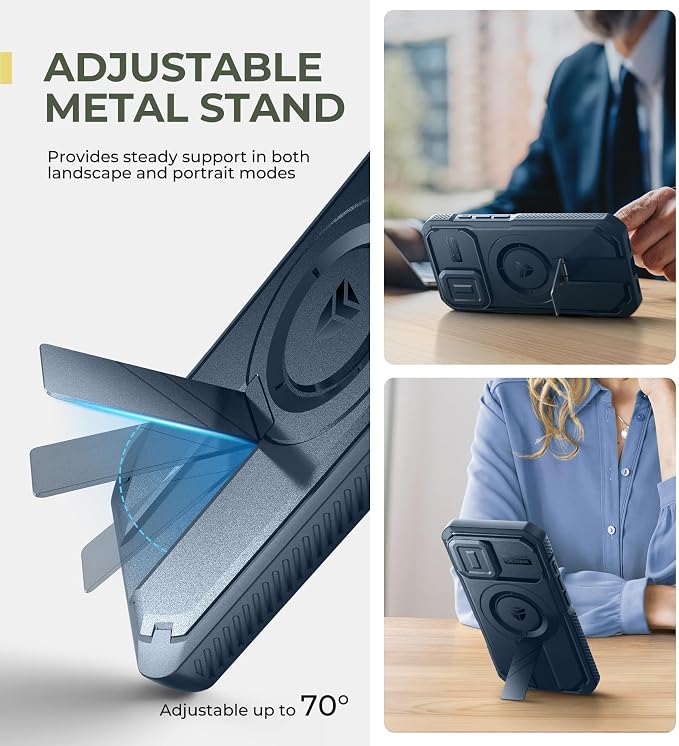 Dexnor for iPhone 16 Case with Slide Camera Cover & Adjustable Kickstand, Rugged Shockproof Bumper Cases Heavy-Duty Magnetic Protective Cover,Navy Blue - Image 5
