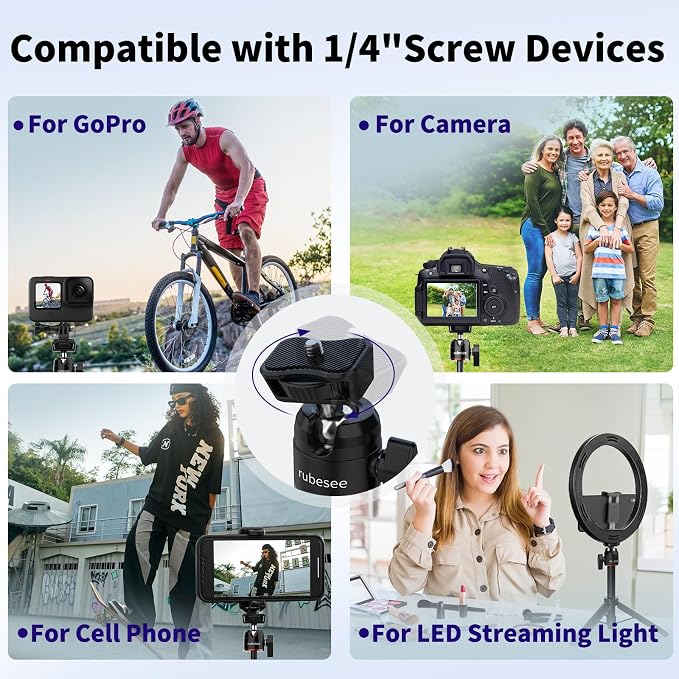 Mini Tripod for Camera, 24.61"/62.5cm Tripod Selfie Stick with 5 Levels Adjustment 360° Ball Head 1/4" Screw Desktop for DJI Osmo Pocket3 Vlog Handle Grip Insta360 Action 5 Pro/4/3 Camera - Image 5