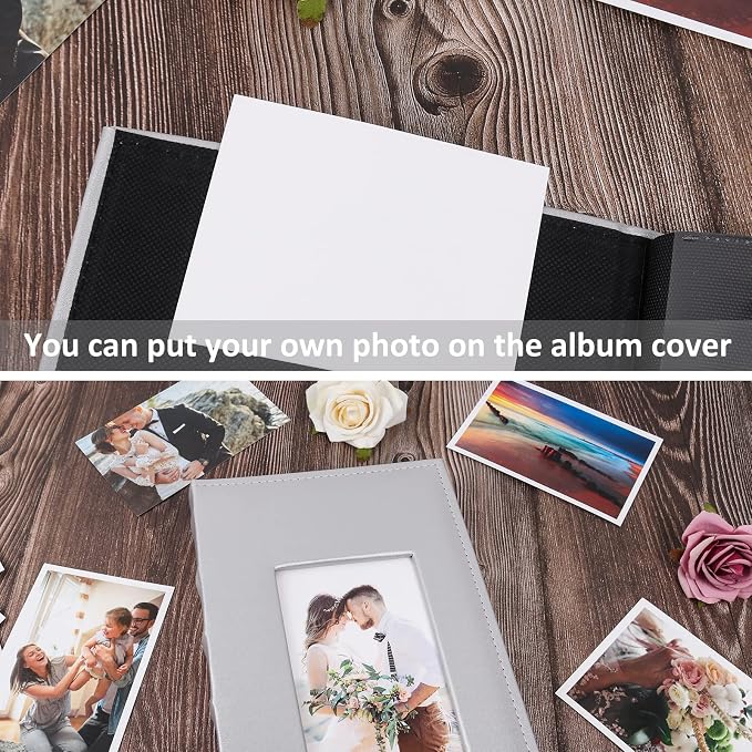 RECUTMS Photo Albums 4x6 300 Photos PU Leather Album for Wedding Silver | Black Pages, Horizontal Pockets, Small Album for Family, Christmas Graduation Picture Book, DIY Cover Window, Slip in Picture - Image 6