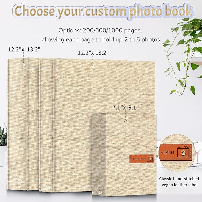 Popotop 4x6 Photo Album 200 Pictures, Linen Hardcover, Reinforced Spine | Compact 200-Photo Capacity, Acid-Free PP Slip-In Pockets, 2 Photos per Page, Black Inner Pages, No Memo Space - Image 3