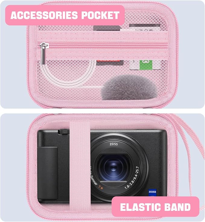 Hard Camera Case for Sony ZV-1/ ZV-1F/ ZV-1 II Digital Vlog Camera, Pink | Protective Carrying Bag, Shockproof EVA Shell, Accessory Storage Zip Pocket, Compact Portable, Travel & Photography Use - Image 7