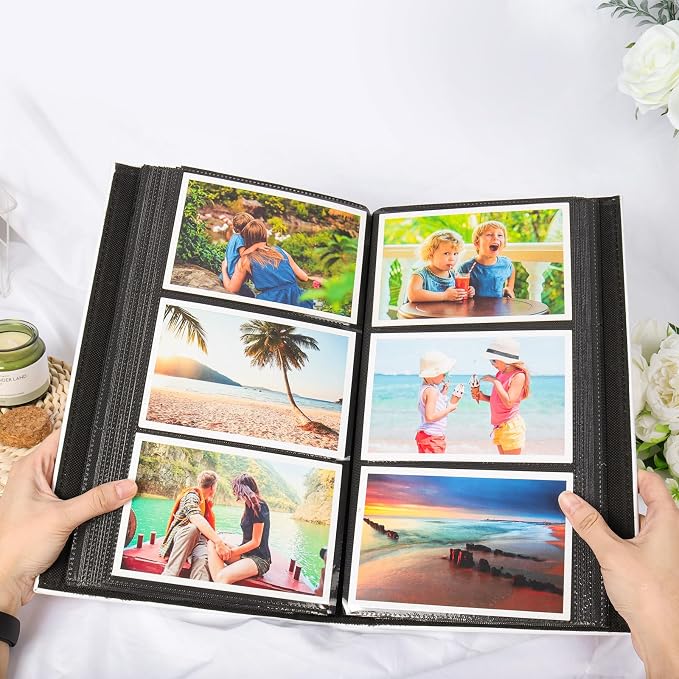 RECUTMS Photo Album 4x6 300 Photos Leather Memory Picture Book Dark Green | Black Inner Page, 300 Horizontal Pockets, Slip-in Picture Albums for Family Wedding Baby, DIY Cover Window, Graduation Gifts - Image 6