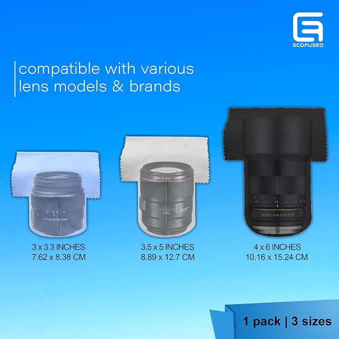 Eco-Fused Camera Lens Pouches - Microfiber Lens Cloth Bag - 4 Pack - Soft Camera Wraps for Multi-Sized Lenses and Accessories - Camera Bag Inserts - Home Travel Photography (Black/Gray/Blue) - Image 2