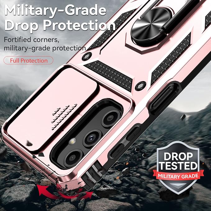 for Samsung Galaxy A14 5G Case with Screen Protector & Camera Lens Cover, [Military Grade] 16FT Drop Tested, Magnetic Kickstand Rugged Shockproof Protective Case for Samsung A14 5G, Rose Gold - Image 2