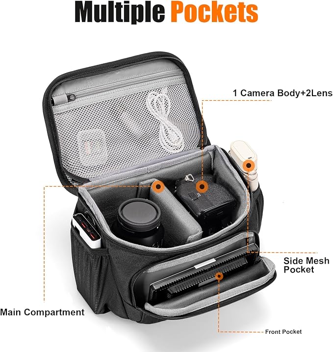 Cwatcun Camera Sling Bag, Waterresistant Crossbody Case for DSLR/Mirrorless | Fits 1DSLR+1lens. 18mm EPE foam, 600D waterproof, adj strap 14.1-26.8", front/side pockets, lightweight 1lb. - Image 2