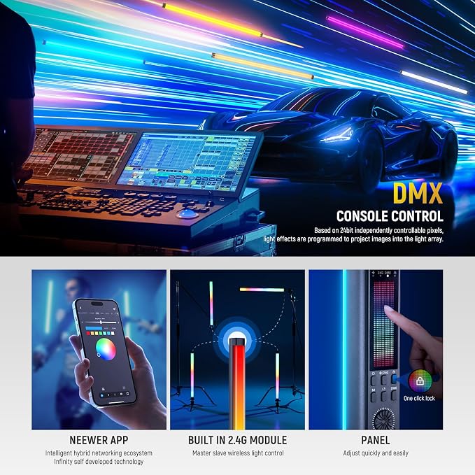 NEEWER RGB Tube Light, 30W LED Video Light RGBWW Full Color Stick Light Wand with 18 Scenes 7 Pixel Effects 2500-10000K CRI97/TLCI98 6000mAh, APP/2.4G/DMX Control for Photography Video Record, TL90C - Image 6