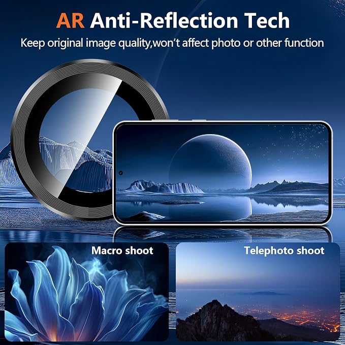 for Samsung Galaxy S25 FE Camera Lens Protector, Individual Metal Ring Tempered Glass Lens Cover, [Strong Adsorption] Scratch Resistant Ultra-Thin HD Clear Lens Cover, 1 Set-Black - Image 3