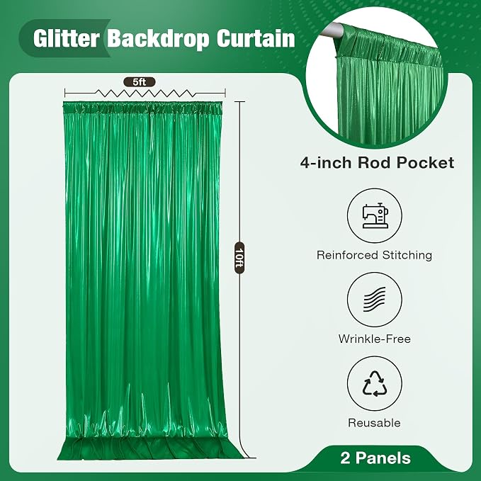 10x10FT Green Sequin Backdrop Curtain for Party - 2 Panels 5x10FT Wrinkle-Free Shimmer Drapes for Birthday, Wedding, Christmas, Decorations & Photography - Image 5