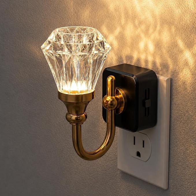 JandCase Night Light, Night Lights Plug into Wall, Crystal LED Nightlight | 0-100 LM Dimmable Nightlights, Dusk to Dawn Sensor, 1W Vintage Rotatable Nite Light for Bathroom Hallway Decor, 1 Pack by JandCase