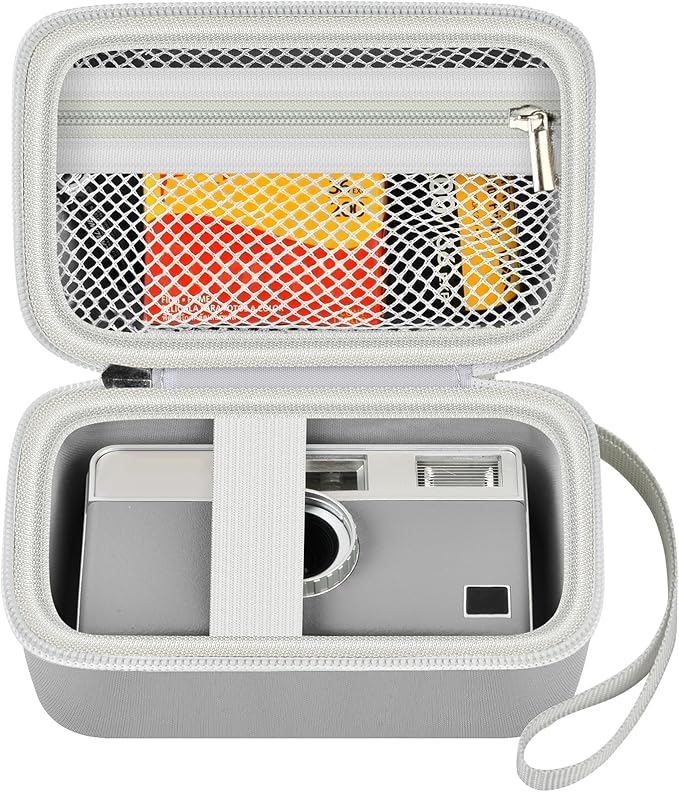 Film Camera Case for Kodak EKTAR H35 H35N Half Frame Film Camera | Camera and 35mm Film Rolls Storage, Mesh Pocket for Small Accessories, Travel and Home Organization; Large, Grey, Case Only by Grapsa