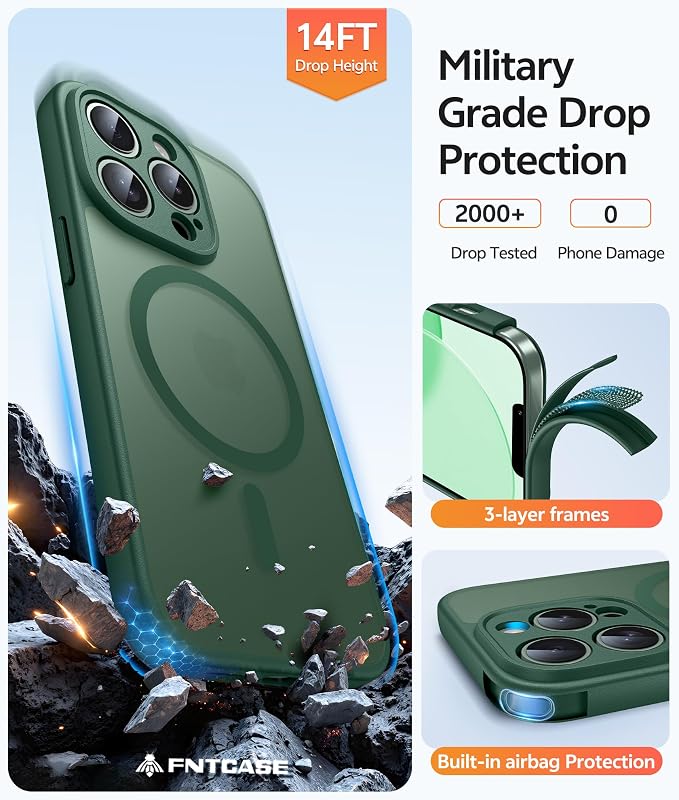 FNTCASE for iPhone 13 Pro Max Case, Fit for Magsafe, Full Camera Protection | Translucent Matte Magnetic Phone Back, 14FT Military Grade Drop Proof, Slim Shockproof Protective Cover, Green - Image 5
