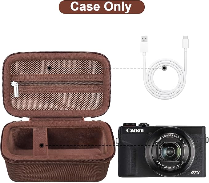 Canboc Camera Case for Canon PowerShot G7 X Mark III/ G7X Mark II, Brown | For SX740/ SX730/ G7X3 Carrying Camera Bag, Zipper Mesh Pocket fits USB Cable, Batteries - Image 2