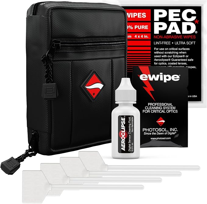 Photographic Solutions Digital Survival Kit - Type-4 (33mm) Sensor Swabs, PEC-PAD Photo Wipes, E-Wipe Packet, Aeroclipse Optic Cleaner Non-Flamable Solution - Camera Cleaning Kit with Travel Bag by PhotographicSolutions