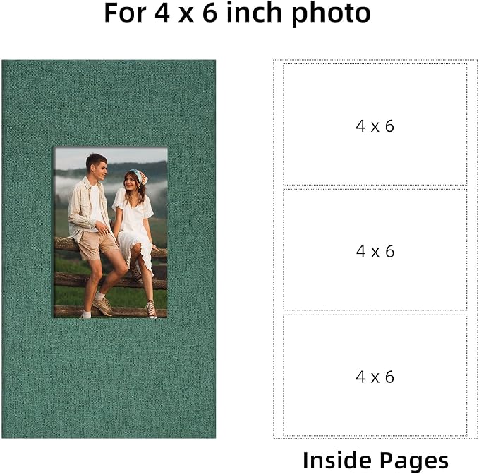 4x6 Slip In Photo Album Holds 300 Pockets Cloth Cover Dark Green | DIY cover window, Acid free pages, PVC free pockets, Family Travel Wedding, Gift ready - Image 6