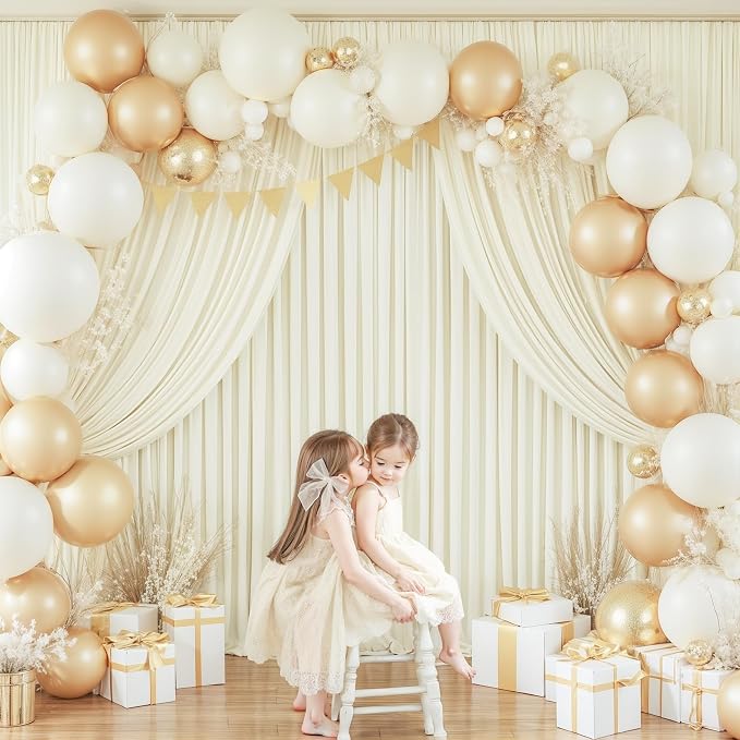 Ivory Backdrop Curtain 10 Panels-Wrinkle-Free Ivory Curtains Polyester Photography Drapes for Wedding Party Baby Shower Photo Background Decorations- 40 X10FT - Image 3